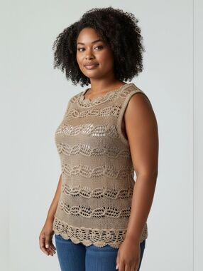 Joseph A. Brown Crochet Tank Qu'est-Ce Que C'est Silk Women's Large Vintage